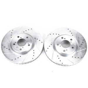 Acura MDX Brake Rotors (2) - Front - PowerStop - Evolution Drilled & Slotted Rotors - Silver - `07-`13