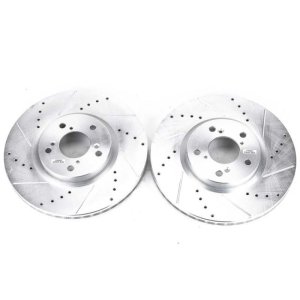 Acura MDX Brake Rotors (2) - Front - PowerStop - Evolution Drilled & Slotted Rotors - Silver - `07-`13