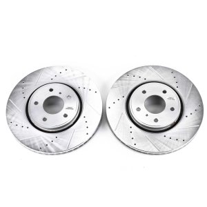 Infiniti FX35 Brake Rotors (2) - Front - PowerStop - Evolution Drilled & Slotted - Silver - `05-`12
