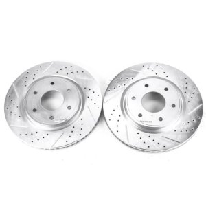 Infiniti QX56 Brake Rotors (2) - Front - PowerStop - Evolution Drilled & Slotted - Silver - `05-`07