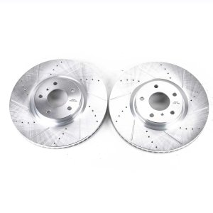 Infiniti G35 Brake Rotors (2) - Front - PowerStop - Evolution Drilled & Slotted - Silver - `07-`08