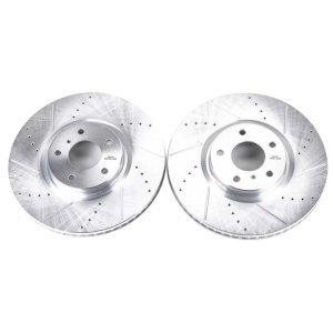 Infiniti G35 Brake Rotors (2) - Front - PowerStop - Evolution Drilled & Slotted - Silver - `07-`08