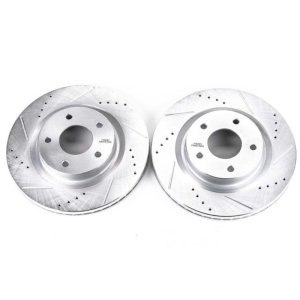 Nissan Altima Brake Rotors (2) - Front - PowerStop - Evolution Drilled & Slotted - Silver - `07-`13