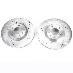 Mazda 3 Brake Rotors (2) - Front - PowerStop - Evolution Drilled & Slotted - Silver - `07-`13