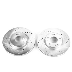 Hyundai Sonata Brake Rotors (2) - Front - PowerStop - Evolution Drilled & Slotted - Silver - `06-`15