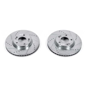 Hyundai Santa Fe Brake Rotors (2) - Front - PowerStop - Evolution Drilled & Slotted - Silver - `07-`09