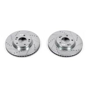 Hyundai Santa Fe Brake Rotors (2) - Front - PowerStop - Evolution Drilled & Slotted - Silver - `07-`09