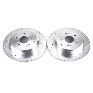 Acura MDX Brake Rotors (2) - Rear - PowerStop - Evolution Drilled & Slotted - Silver - `07-`13