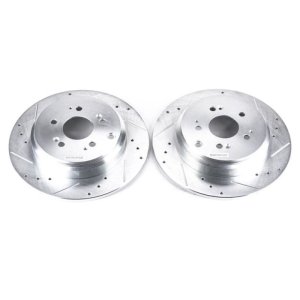 Acura MDX Brake Rotors (2) - Rear - PowerStop - Evolution Drilled & Slotted - Silver - `07-`13