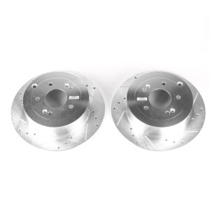 Hyundai Santa Fe Brake Rotors (2) - Rear - PowerStop - Evolution Drilled & Slotted - Silver - `07-`09