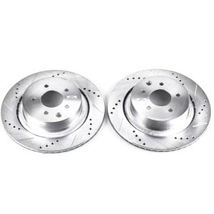 Infiniti G35 Brake Rotors (2) - Rear - PowerStop - Evolution Drilled & Slotted - Silver - `07-`08
