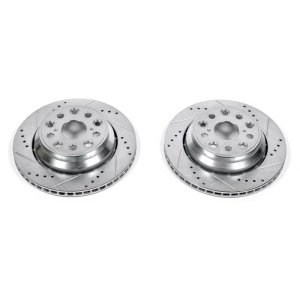 Lexus LS460 Brake Rotors (2) - Rear - PowerStop - Evolution Drilled & Slotted - Silver - `07-`17
