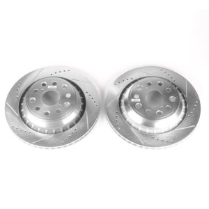 Lexus LS460 Brake Rotors (2) - Rear - PowerStop - Evolution Drilled & Slotted Rotors - Silver - `07-`17