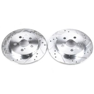 Lexus CT200h Brake Rotors (2) - Rear - PowerStop - Evolution Drilled & Slotted - Silver - `11-`13