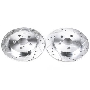 Lexus CT200h Brake Rotors (2) - Rear - PowerStop - Evolution Drilled & Slotted - Silver - `11-`13
