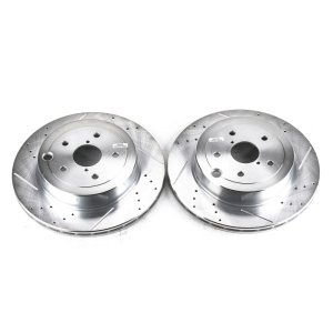 Subaru WRX STI Brake Rotor (2) - Rear - PowerStop - Evolution Drilled & Slotted - Silver - `15-`17 Subaru WRX STI Brake Rotor (2) - Rear - PowerStop - Evolution Drilled & Slotted - Silver - `15-`17