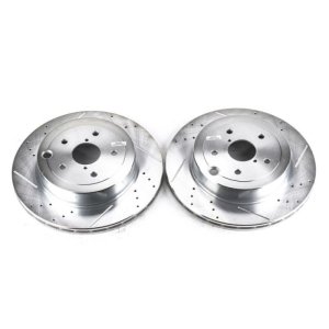 Subaru WRX STI Brake Rotor (2) - Rear - PowerStop - Evolution Drilled & Slotted - Silver - `15-`17 Subaru WRX STI Brake Rotor (2) - Rear - PowerStop - Evolution Drilled & Slotted - Silver - `15-`17