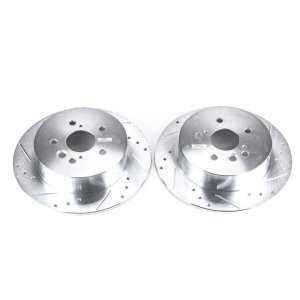 Toyota RAV4 Brake Rotors (2) - Rear - PowerStop - Evolution Drilled & Slotted - Silver - `04-`05
