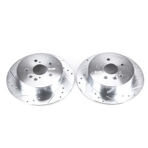 Toyota RAV4 Brake Rotors (2) - Rear - PowerStop - Evolution Drilled & Slotted - Silver - `04-`05
