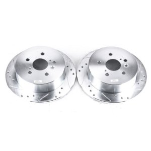 Toyota Sienna Brake Rotors (2) - Rear - PowerStop - Evolution Drilled & Slotted - Silver - `04-`10