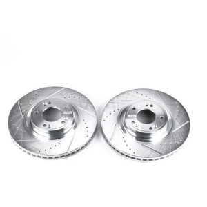 Hyundai Genesis Brake Rotors (2) - Front - PowerStop - Evolution Drilled & Slotted - Silver - `09-`14