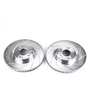 Hyundai Genesis Brake Rotors (2) - Front - PowerStop - Evolution Drilled & Slotted - Silver - `09-`14