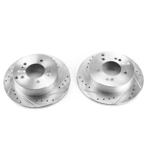 Kia Rondo Brake Rotors (2) - Rear - PowerStop - Evolution Drilled & Slotted - Silver - `07-`10