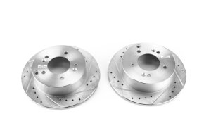 Kia Rondo Brake Rotors (2) - Rear - PowerStop - Evolution Drilled & Slotted - Silver - `07-`10