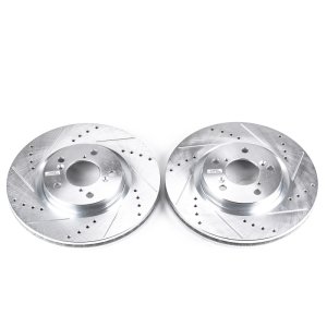 Acura TL Brake Rotors (2) - Front - PowerStop - Evolution Drilled & Slotted - Silver - `09-`14