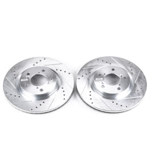 Acura TL Brake Rotors (2) - Front - PowerStop - Evolution Drilled & Slotted - Silver - `09-`14