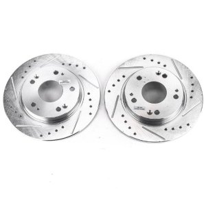 Honda CR-Z Brake Rotors (2) - Rear - PowerStop - Evolution Drilled & Slotted - Silver - `11-`15