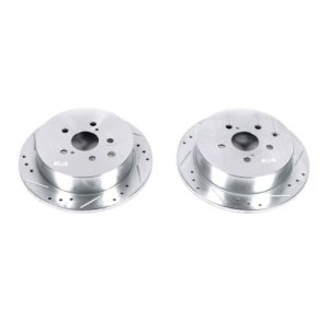 Lexus RX350 Brake Rotors (2) - Rear - PowerStop - Evolution Drilled & Slotted - Silver - `10-`15
