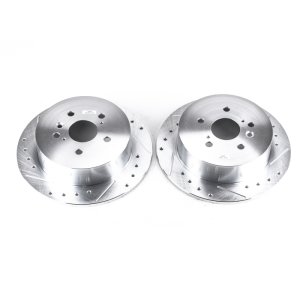 Toyota Venza Brake Rotors (2) - Rear - PowerStop - Evolution Drilled & Slotted - Silver - `09-`16