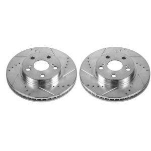Lexus CT200h Brake Rotors (2) - Front - PowerStop - Evolution Drilled & Slotted - Silver - `11-`17