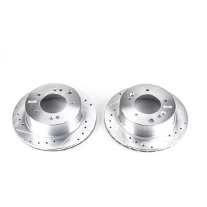 Kia Sorento Brake Rotors (2) - Rear - PowerStop - Evolution Drilled & Slotted - Silver - `03-`06