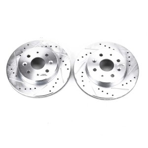 Kia Rio Brake Rotors (2) - Front - PowerStop - Evolution Drilled & Slotted - Silver - `03-`05
