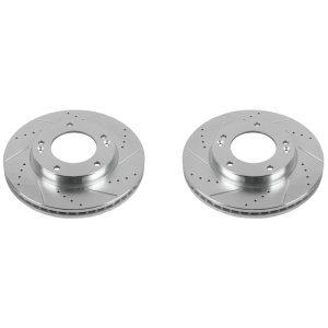 Kia Sorento Brake Rotors (2) - Front - PowerStop - Evolution Drilled & Slotted - Silver - `07-`09