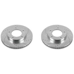 Kia Sorento Brake Rotors (2) - Front - PowerStop - Evolution Drilled & Slotted - Silver - `07-`09