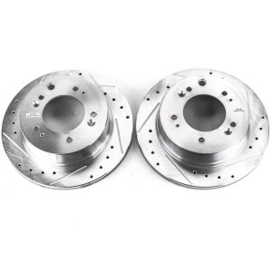 Kia Sorento Brake Rotors (2) - Rear - PowerStop - Evolution Drilled & Slotted - Silver - `07-`09