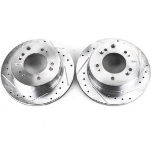 Kia Sorento Brake Rotors (2) - Rear - PowerStop - Evolution Drilled & Slotted - Silver - `07-`09