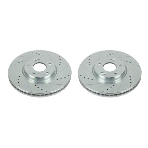 Hyundai Veracruz Brake Rotors (2) - Front - PowerStop - Evolution Drilled & Slotted - Silver - `07-`12