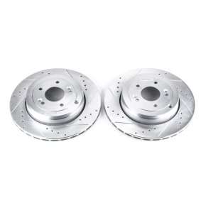 Hyundai Genesis Coupe Brake Rotors (2) - Rear - PowerStop - Evolution Drilled & Slotted - Silver - `10-`16