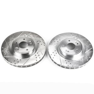 Hyundai Genesis Coupe Brake Rotors (2) - Front - PowerStop - Evolution Drilled & Slotted - Silver - `10-`16
