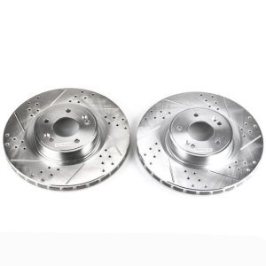 Hyundai Genesis Coupe Brake Rotors (2) - Front - PowerStop - Evolution Drilled & Slotted - Silver - `10-`16