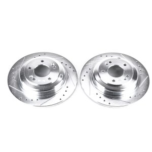 Hyundai Genesis Coupe Brake Rotors (2) - Rear - PowerStop - Evolution Drilled & Slotted - Silver - `10-`16