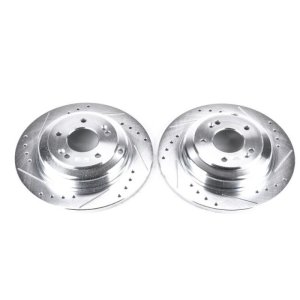 Hyundai Genesis Coupe Brake Rotors (2) - Rear - PowerStop - Evolution Drilled & Slotted - Silver - `10-`16