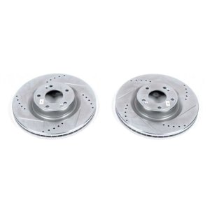Hyundai Genesis Coupe Brake Rotors (2) - Front - PowerStop - Evolution Drilled & Slotted - Silver - `10-`16