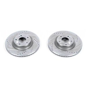 Hyundai Genesis Coupe Brake Rotors (2) - Front - PowerStop - Evolution Drilled & Slotted - Silver - `10-`16
