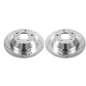 Hyundai Santa Fe Brake Rotors (2) - Rear - PowerStop - Evolution Drilled & Slotted - Silver - `10-`18
