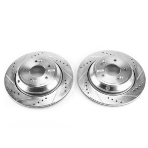 Hyundai Equus Brake Rotors (2) - Rear - PowerStop - Evolution Drilled & Slotted - Silver Zinc - `11-`16